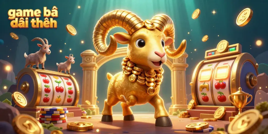 Engage in game bài đổi thưởng with vibrant golden ram and dynamic slot elements showcasing casino excitement.