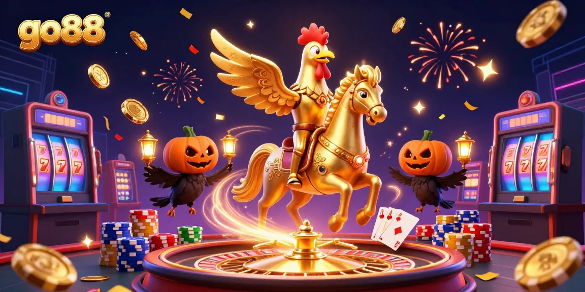 Experience the thrill of go88 in a vibrant 3D casino scene with magical energy swirls and golden treasures.
