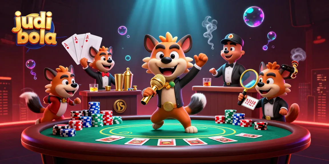 Engaging judi bola excitement at a vibrant comedy casino club with hyena characters