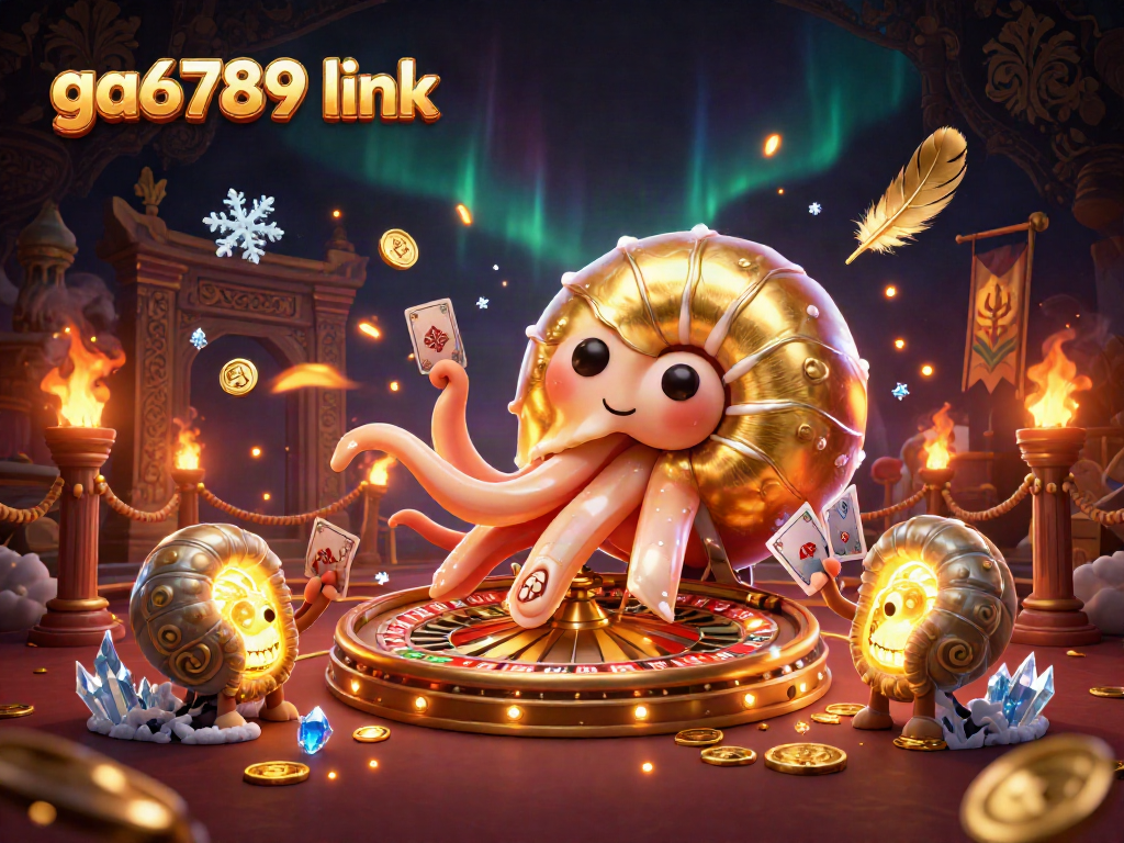 Discover the vibrant ga6789 link casino scene with a giant nautilus and glowing ammonite companions.