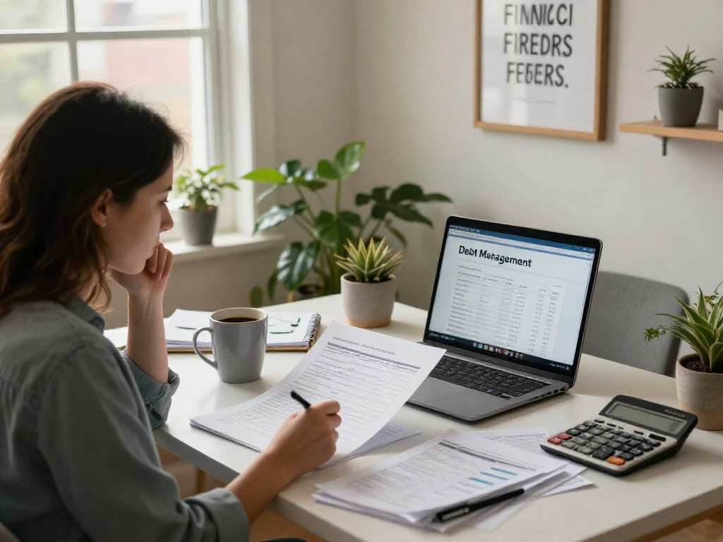Individual managing finances in a bright home office with credit-consolidation.ca/ resources.