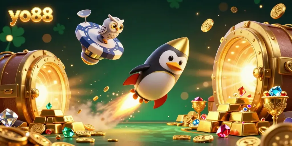 Experience the thrill with yo88's exciting 3D casino adventure featuring treasures and golden elements.