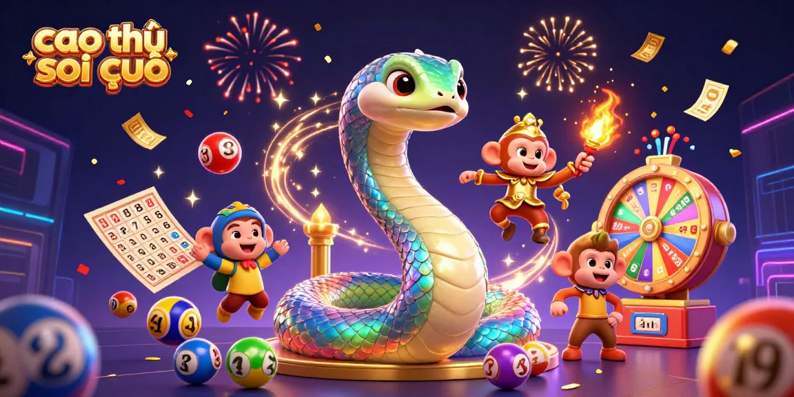Cao thủ soi cầu depicts a vibrant, lively 3D illustration featuring a rainbow serpent and playful monkey king amidst colorful lottery elements.