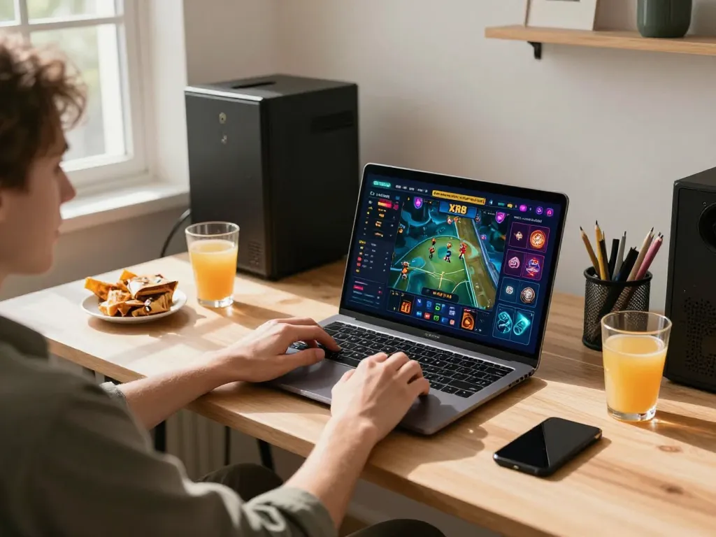 Playing the xx88 game online from a stylish home office, capturing the essence of modern gaming.