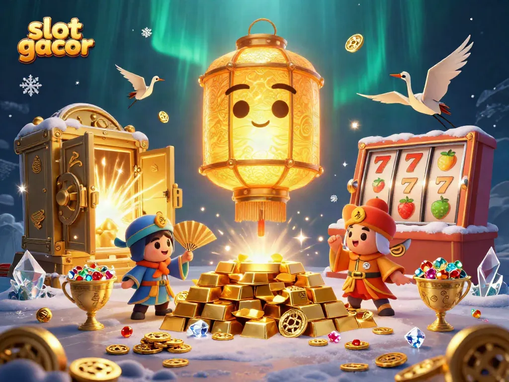 Experience the thrill of slot gacor with a glowing lantern spirit and dynamic casino visuals filled with treasures.