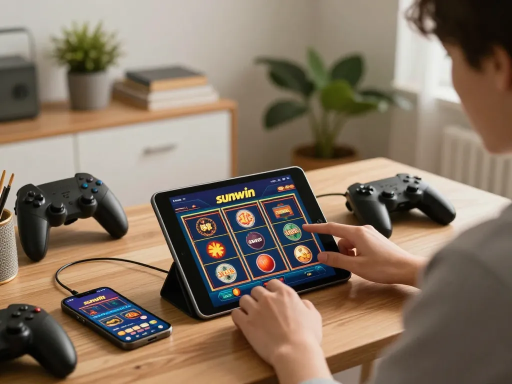 Engage with sunwin casino slots on a tablet in a comfortable home setting.