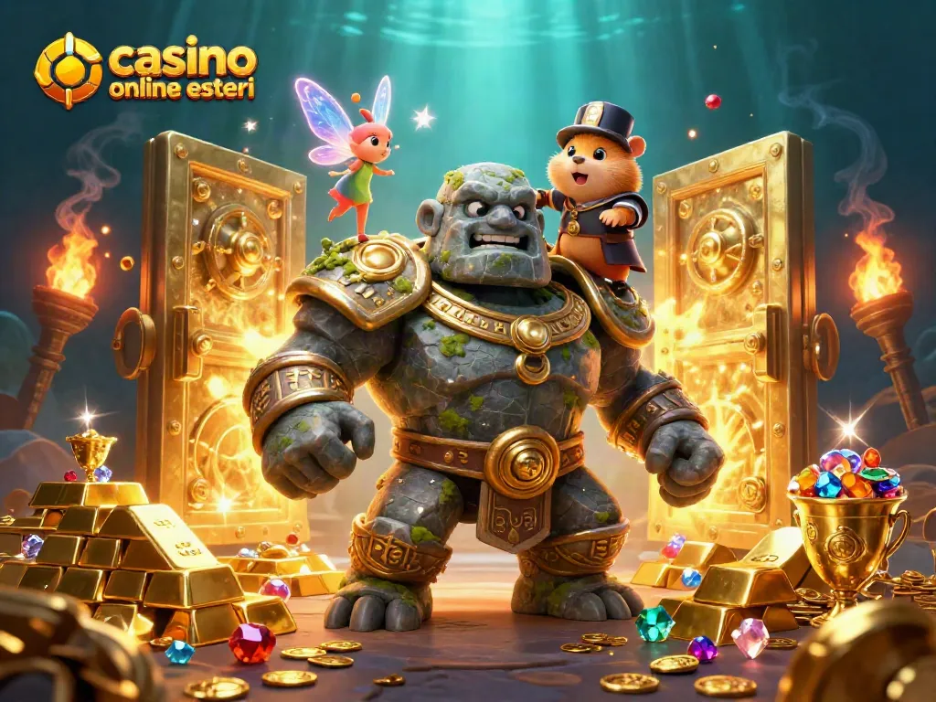 I giocatori esplorano opzioni nei migliori casino online esteri con un golem, una fata e un cavaliere.
