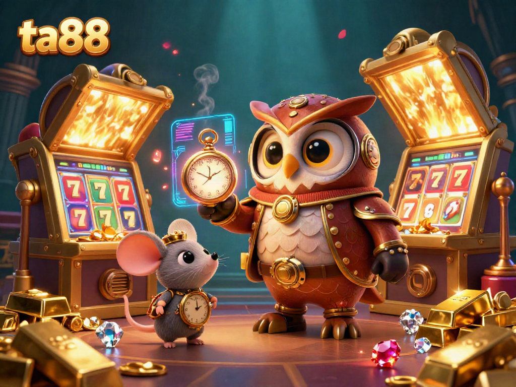 Experience the excitement of ta88's vibrant gaming environment with the time-traveling owl and clockwork mouse.