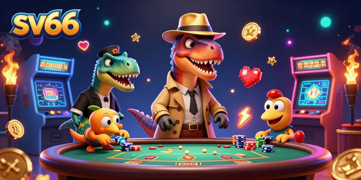 Experience thrilling gameplay at sv66 with a velociraptor card counter, stegosaurus pit boss, and vibrant casino elements.