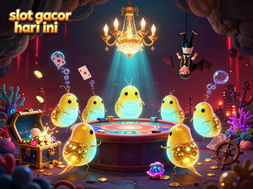 Experience the thrill of slot gacor hari ini in a vibrant cave casino illuminated by glowworms, showcasing a dynamic gaming scene.