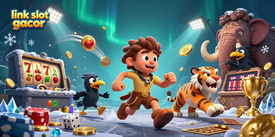 Experience thrilling wins with the link slot gacor in a vibrant prehistoric casino scene.