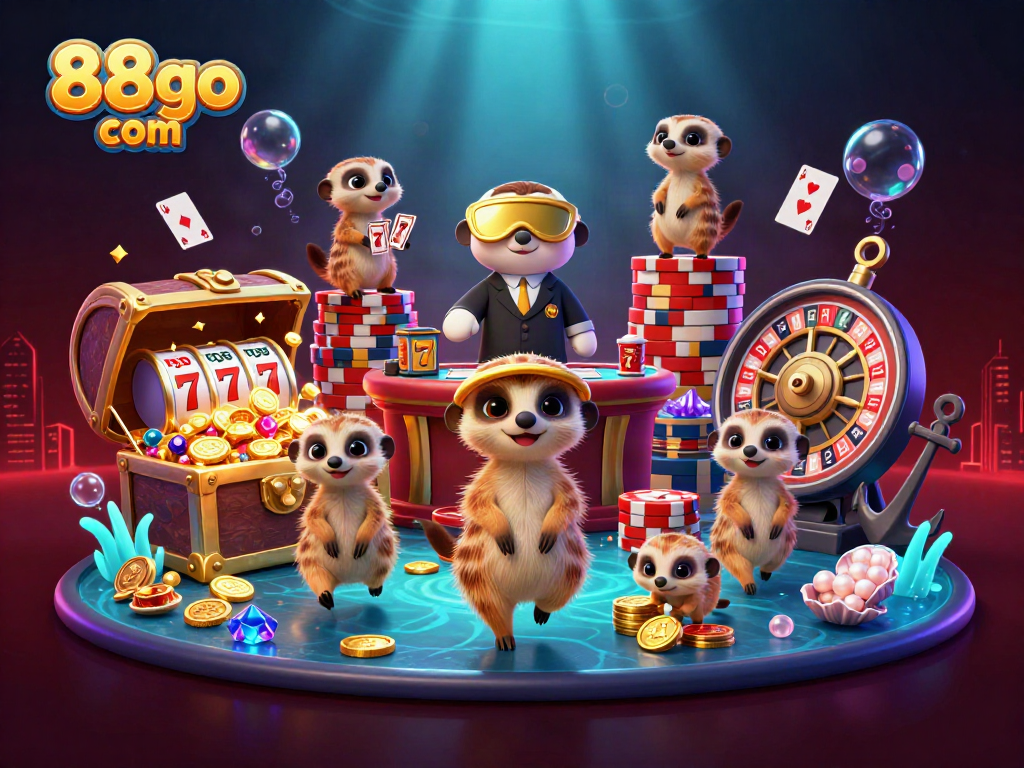 Win big with thrilling games at 88go com, featuring vibrant 3D meerkats in a dynamic casino.