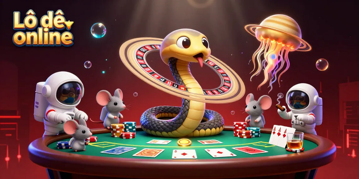 Experience the thrill of Lô đề online with a cosmic roulette scene featuring cartoon characters and vibrant casino elements.