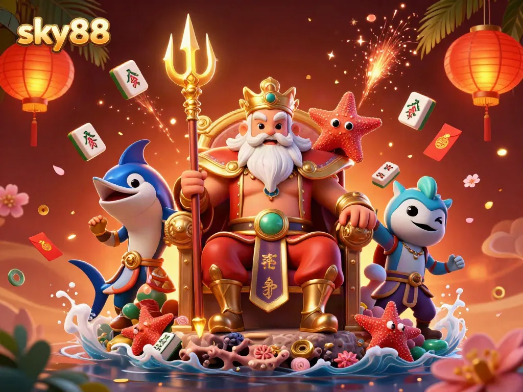Experience thrilling gameplay at sky88 with Neptune and gaming elements in a vibrant scene.