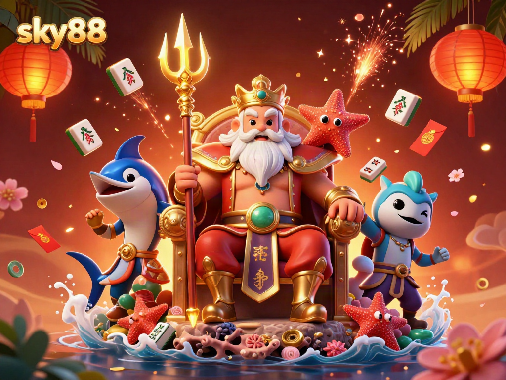 Experience thrilling gameplay at sky88 with Neptune and gaming elements in a vibrant scene.