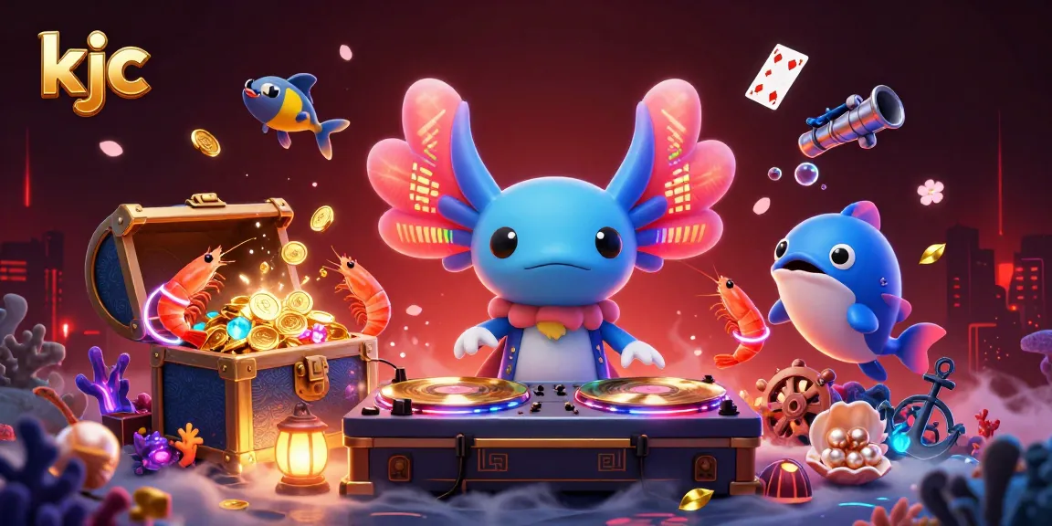 KJC promotes excitement with a vibrant underwater casino party featuring neon axolotl DJ, shrimp dancers, and a lively atmosphere.