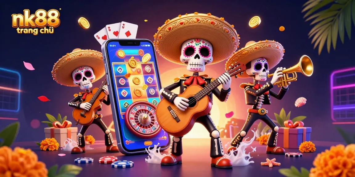 Experience the excitement of nk88 trang chủ with vibrant casino action from a mariachi band and gaming elements.