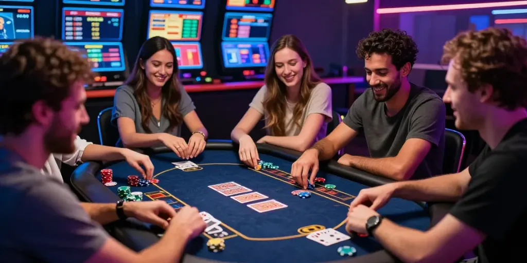 Players enjoying various card games at casinos that accept credit cards in a vibrant casino atmosphere.
