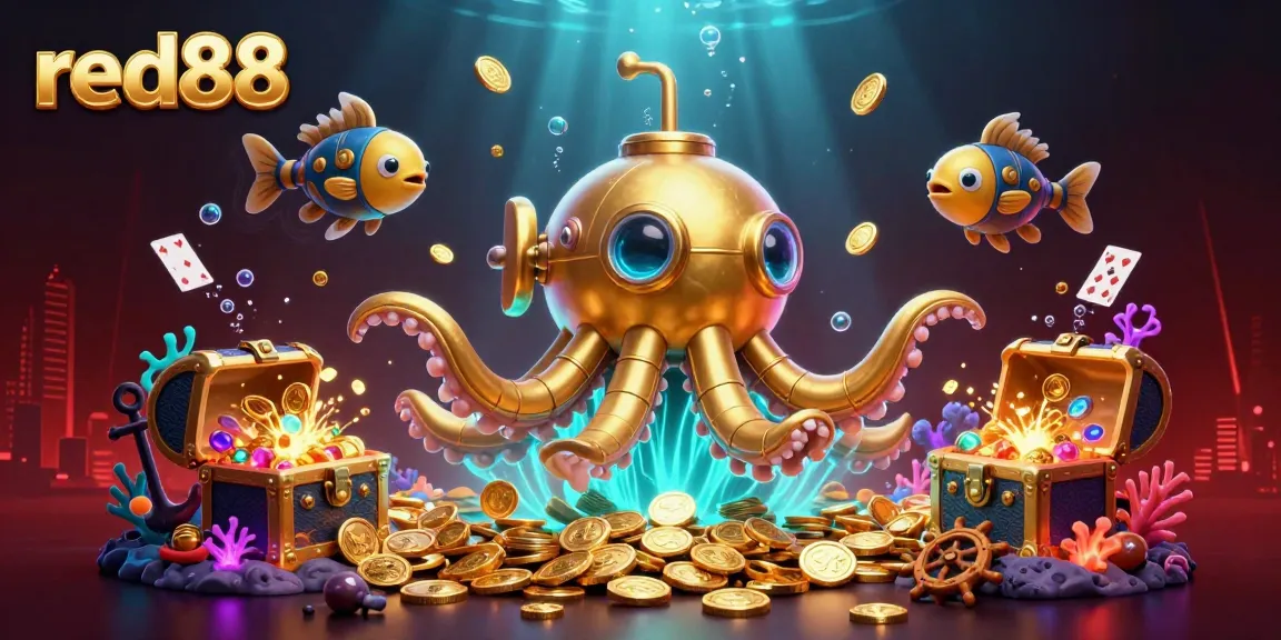 Experience exciting gameplay with red88 as the golden kraken submarine rises among treasures and mechanical fish.