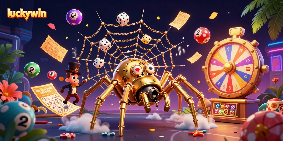 Catch luckywin's magic with vibrant game elements in a dynamic 3D casino illustration.