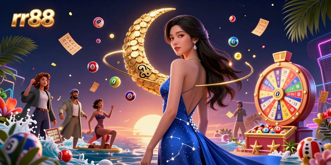 Play exciting games at rr88, featuring a mesmerizing Asian woman in a stunning gown surrounded by dynamic casino elements and vibrant graphics.