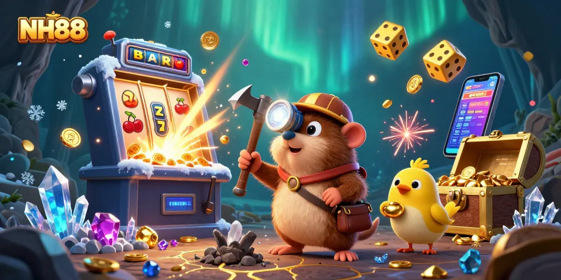 Experience the thrilling world of NH88 with vibrant casino action and glowing treasure in this dynamic scene.