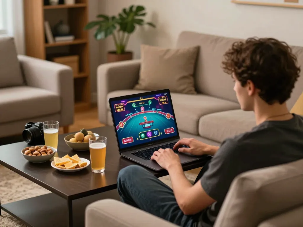 Engaging with live dealer games on f8betz from the comfort of home, showcasing online gambling experience.