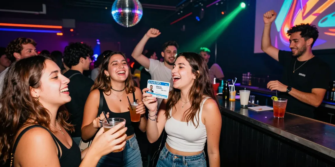 Group of friends celebrating nightlife with Club21IDs fake ID in vibrant club scene