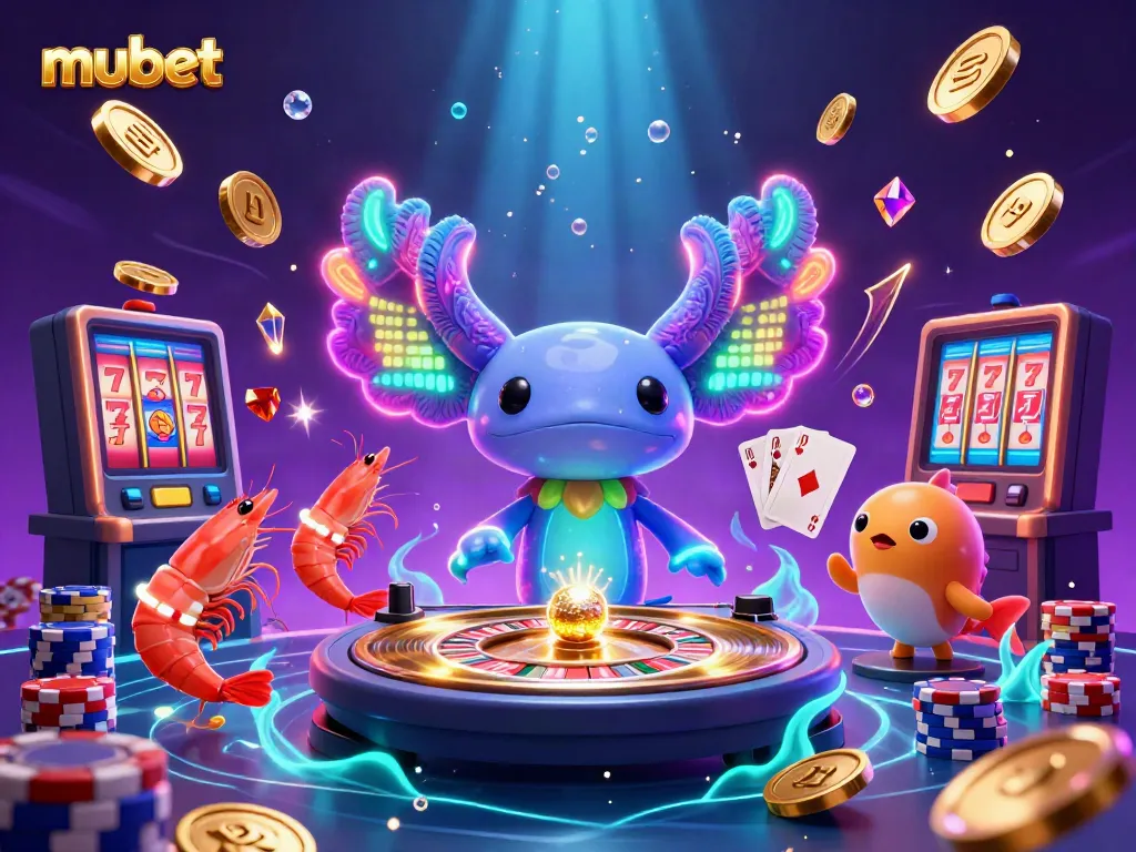 Spin with mubet's vibrant DJ and underwater casino party featuring coins and glowing characters.