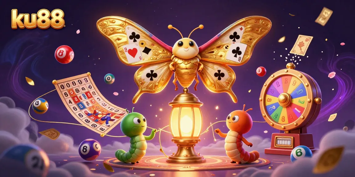ku88 captures the excitement of gaming with a vibrant 3D casino scene full of lottery elements.