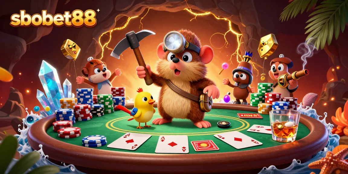 Experience sbobet88 thrills with a treasure hunter mole in a vibrant casino adventure.