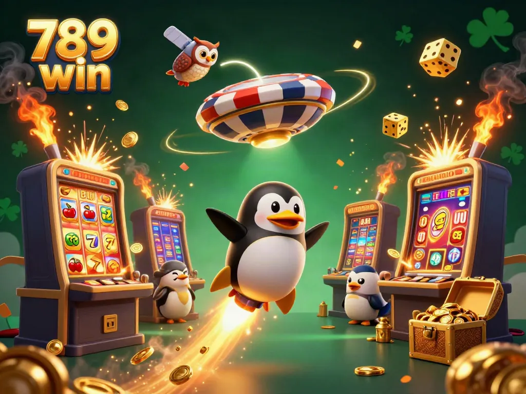 Experience thrilling gameplay with the vibrant 789 win casino scene featuring golden penguins and jackpots.