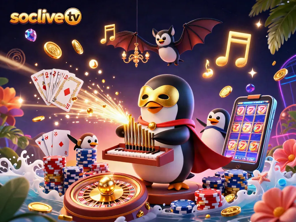 Socolive TV features gamers winning coins as they play, showcasing excitement with golden musical notes and dynamic visuals
