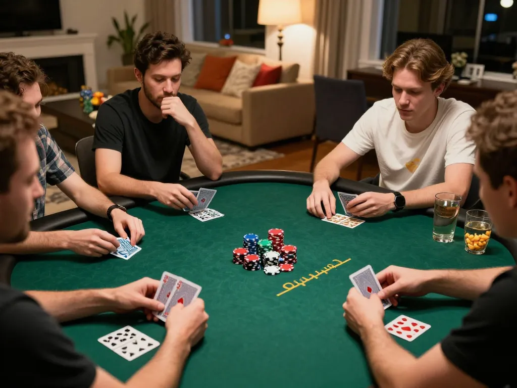 Players enjoy strategic gameplay in sunwin's luxurious home poker night setting
