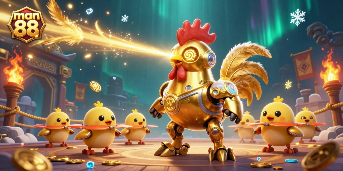 Engage with man 88 and win exciting prizes in this dynamic casino scene with a golden rooster.