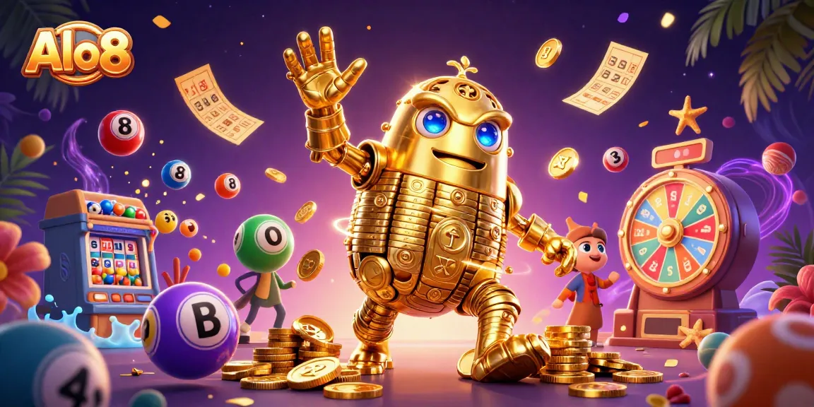 Play exciting games at Alo8 with vibrant casino elements and a golden golem.