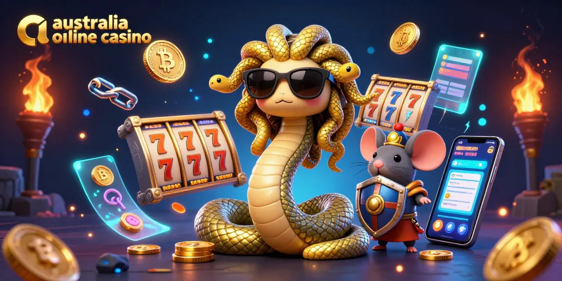 Engage with the vibrant world of australia online casino showcasing Medusa and a warrior mouse amidst exciting slot elements.