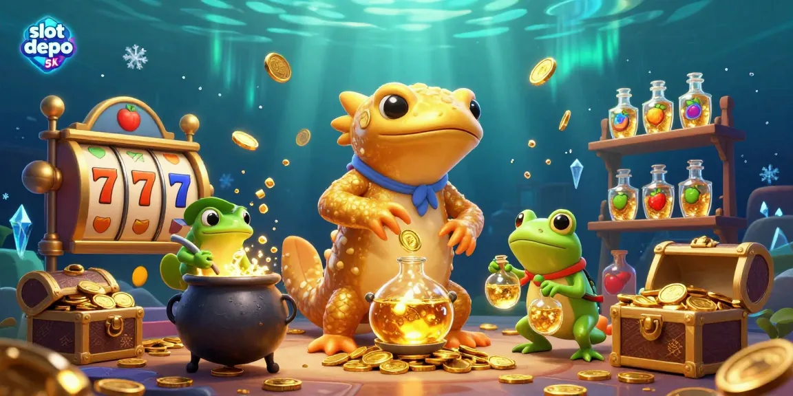 Experience the thrill of winning with slot depo 5k, featuring alchemists and treasure elements in a vibrant 3D scene.