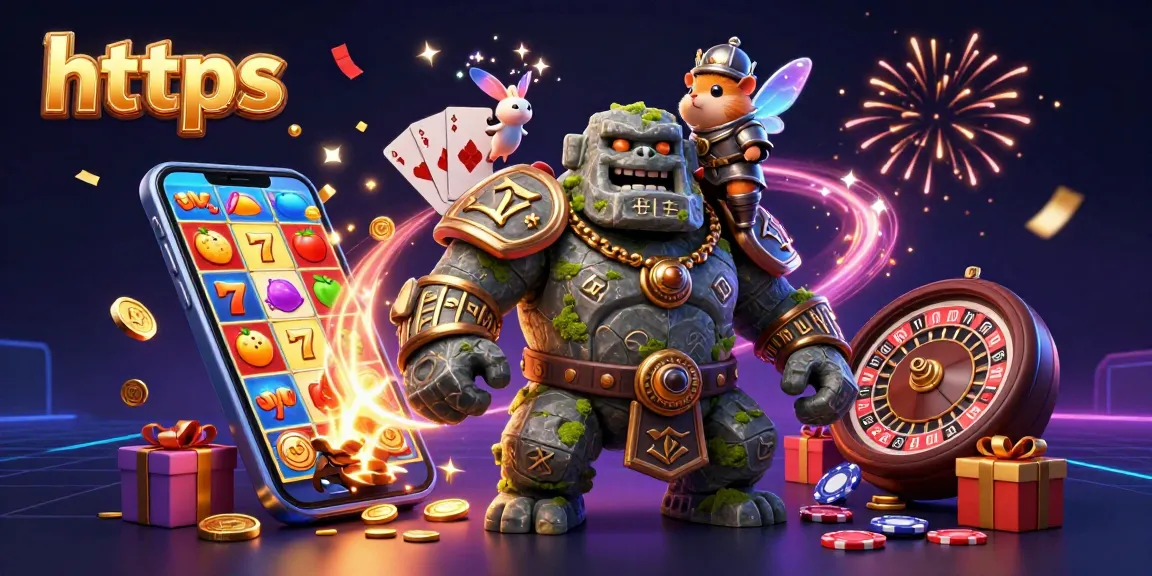 Engage with exciting slot games at https, illustrated with vibrant characters and games.